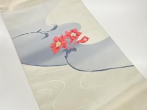 曲線に花葉模様織出し名古屋帯